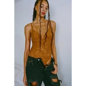 Urban Outfitters Rust Lace Scallop-Edge Bodysuit